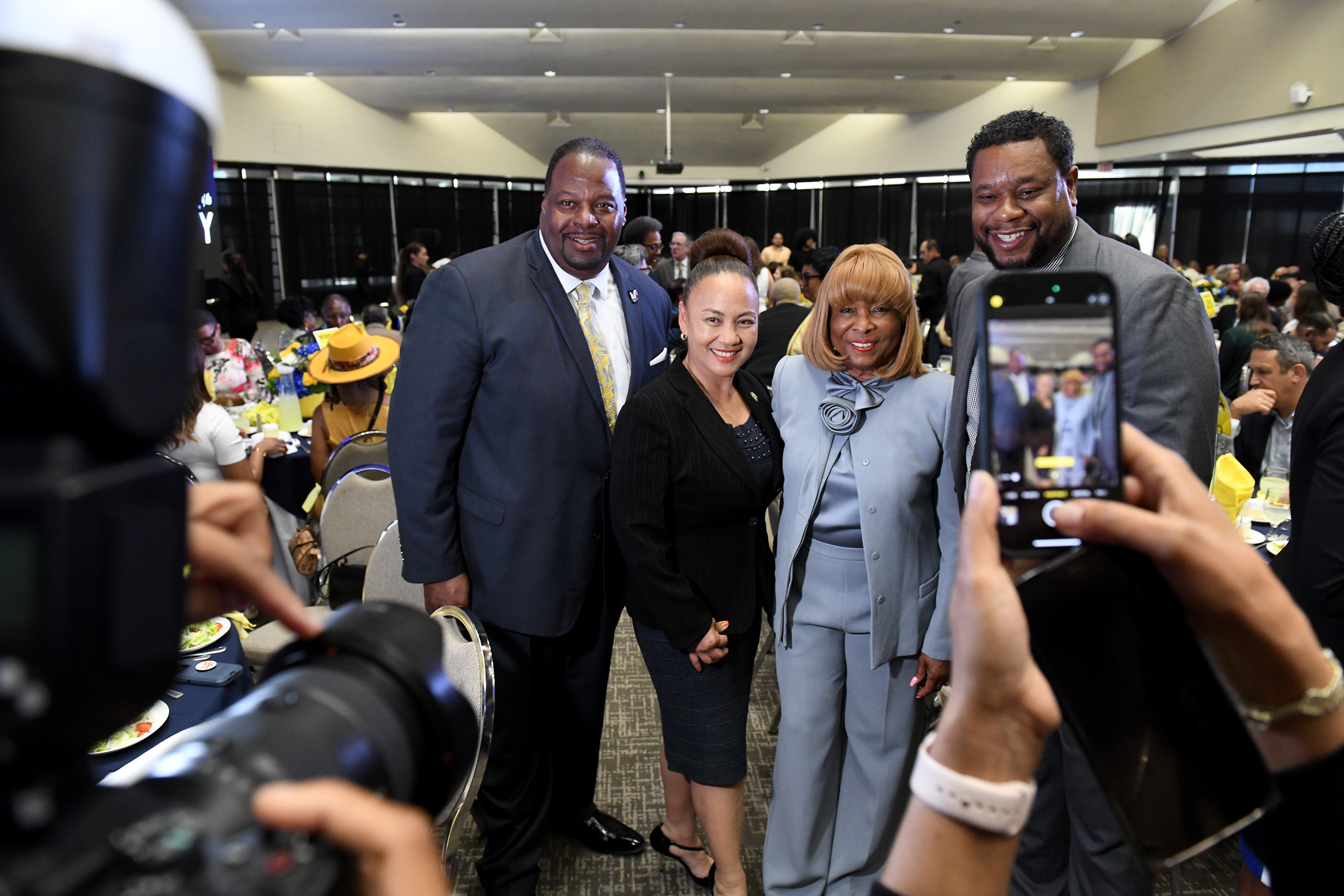 Carson Mayor Lula Davis-Holmes poses with City Councilmembers Cedric Hicks,...