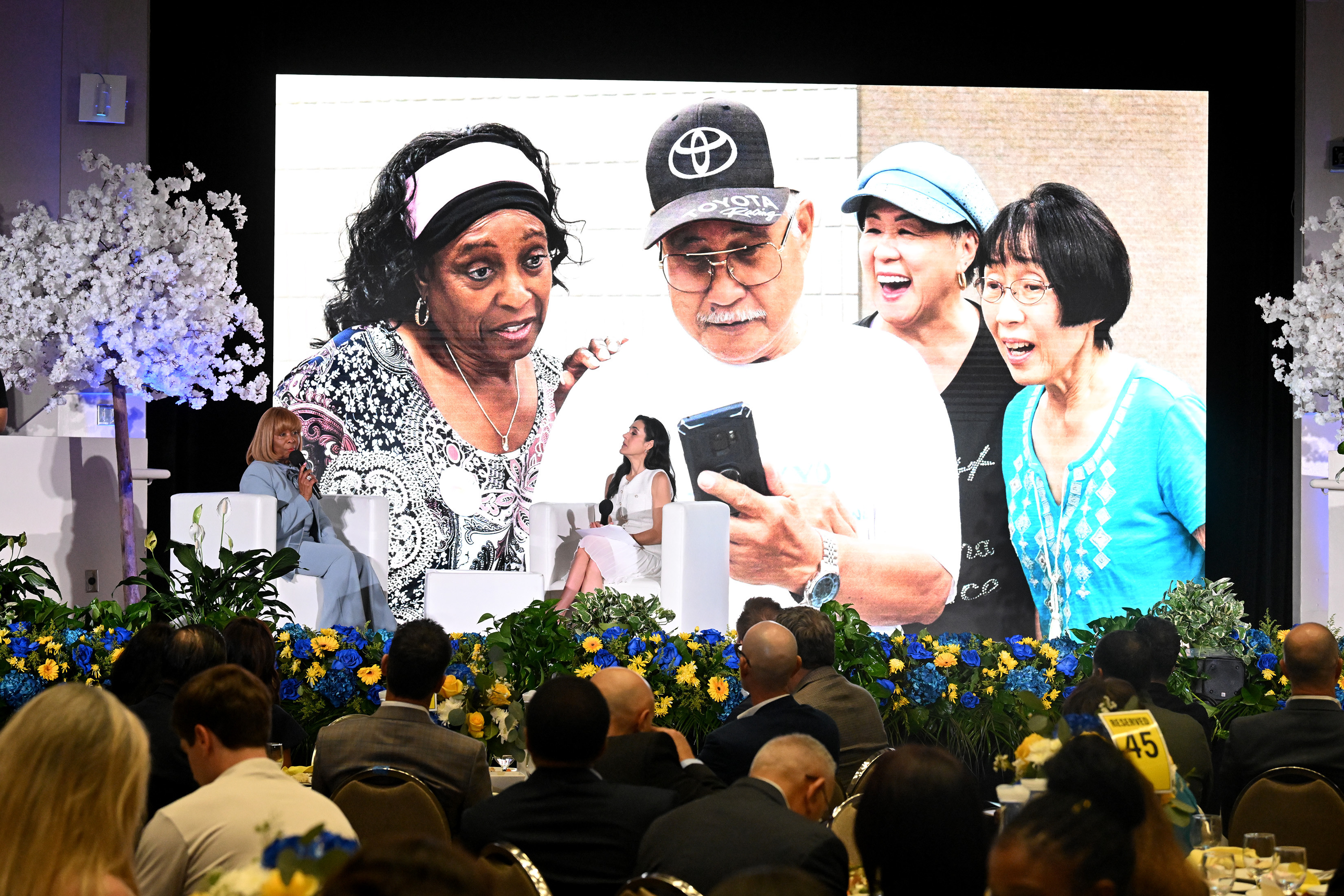 Carson Mayor Lula Davis-Holmes speaks with emcee Marla Tellez at...