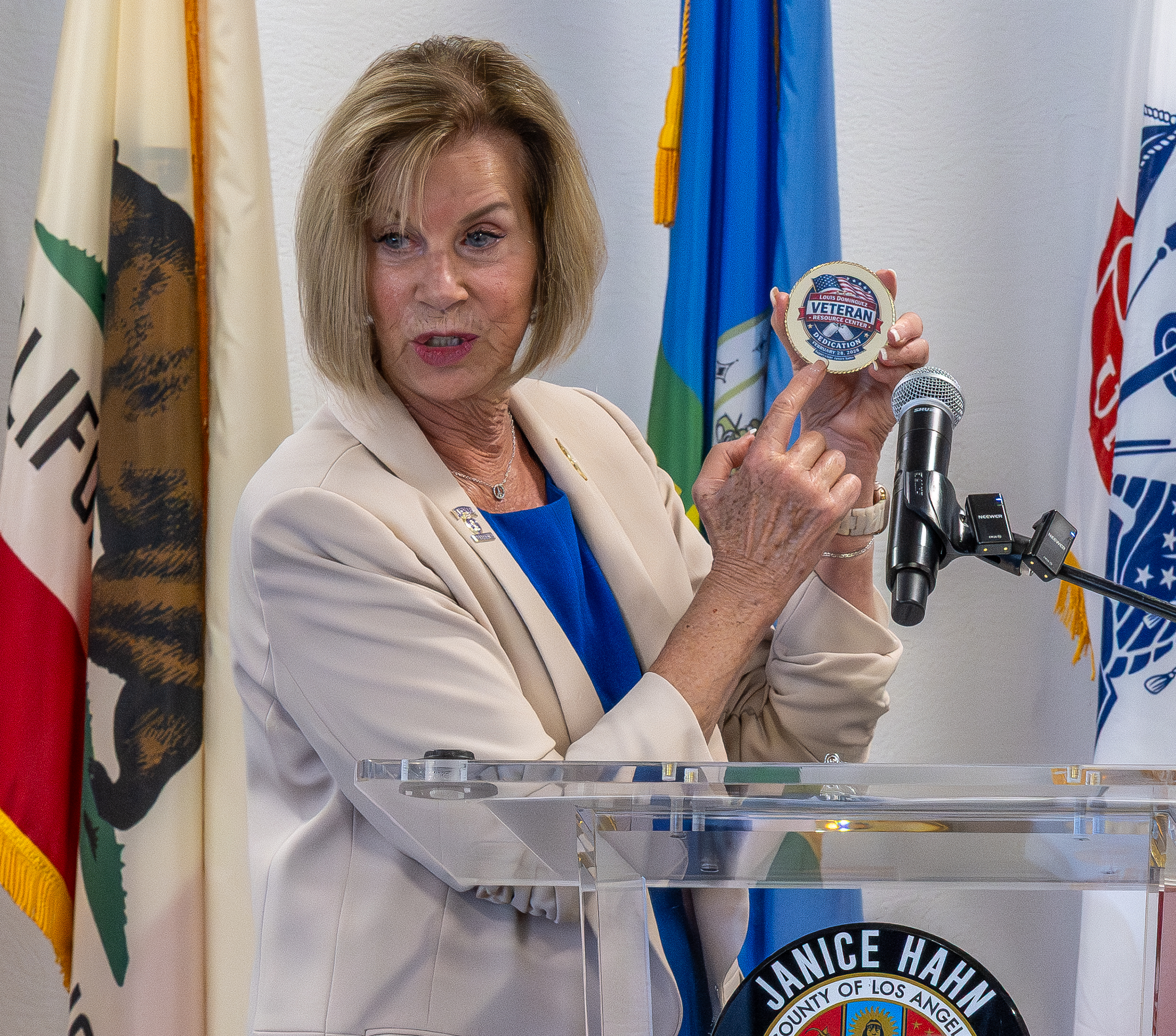 Los Angeles County Supervisor Janice Hahn gives a speech during...