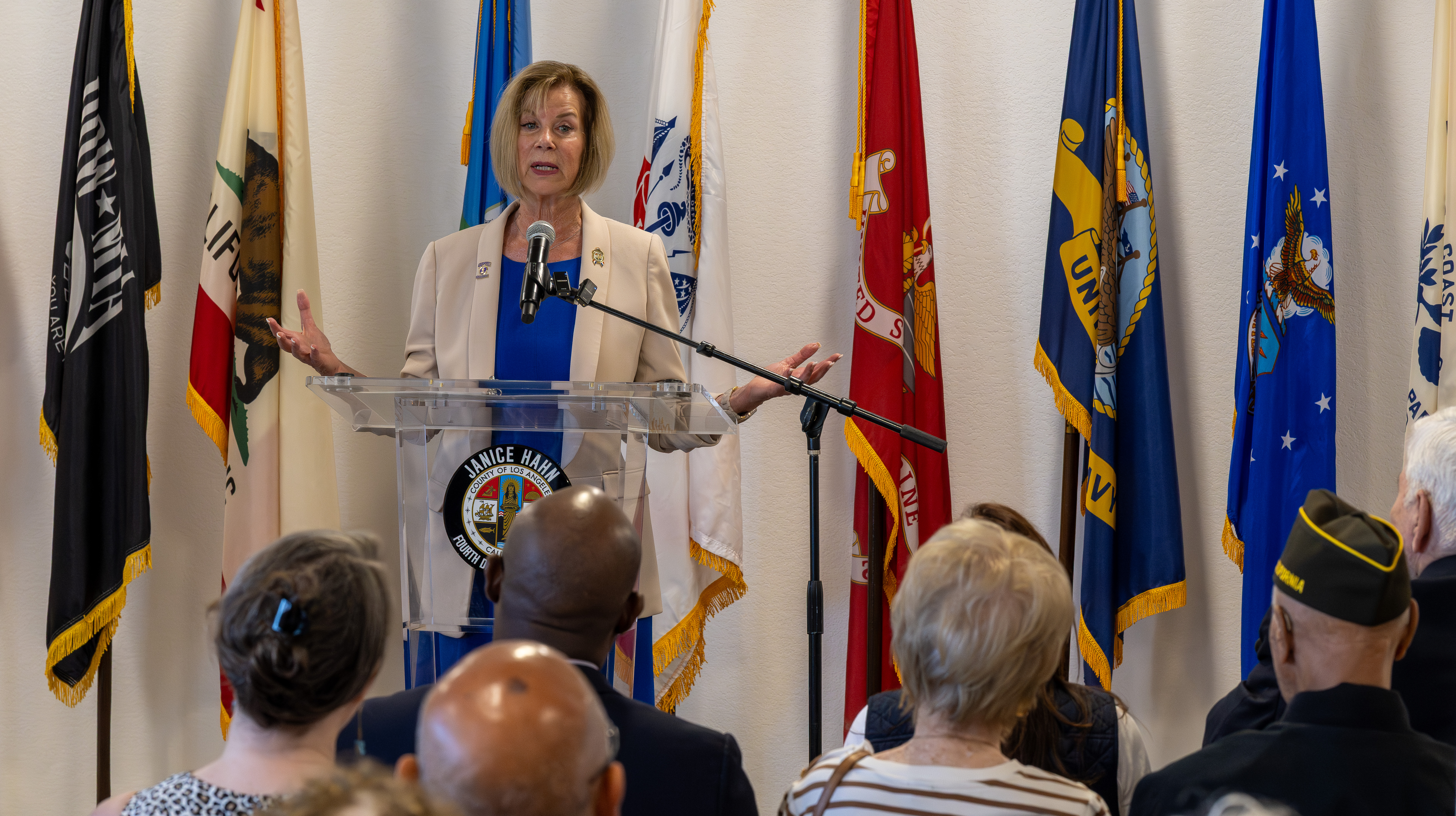 Los Angeles County Supervisor Janice Hahn gives a speech during...
