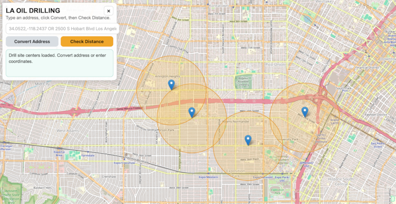Screenshot of an online map titled LA Oil Drilling.