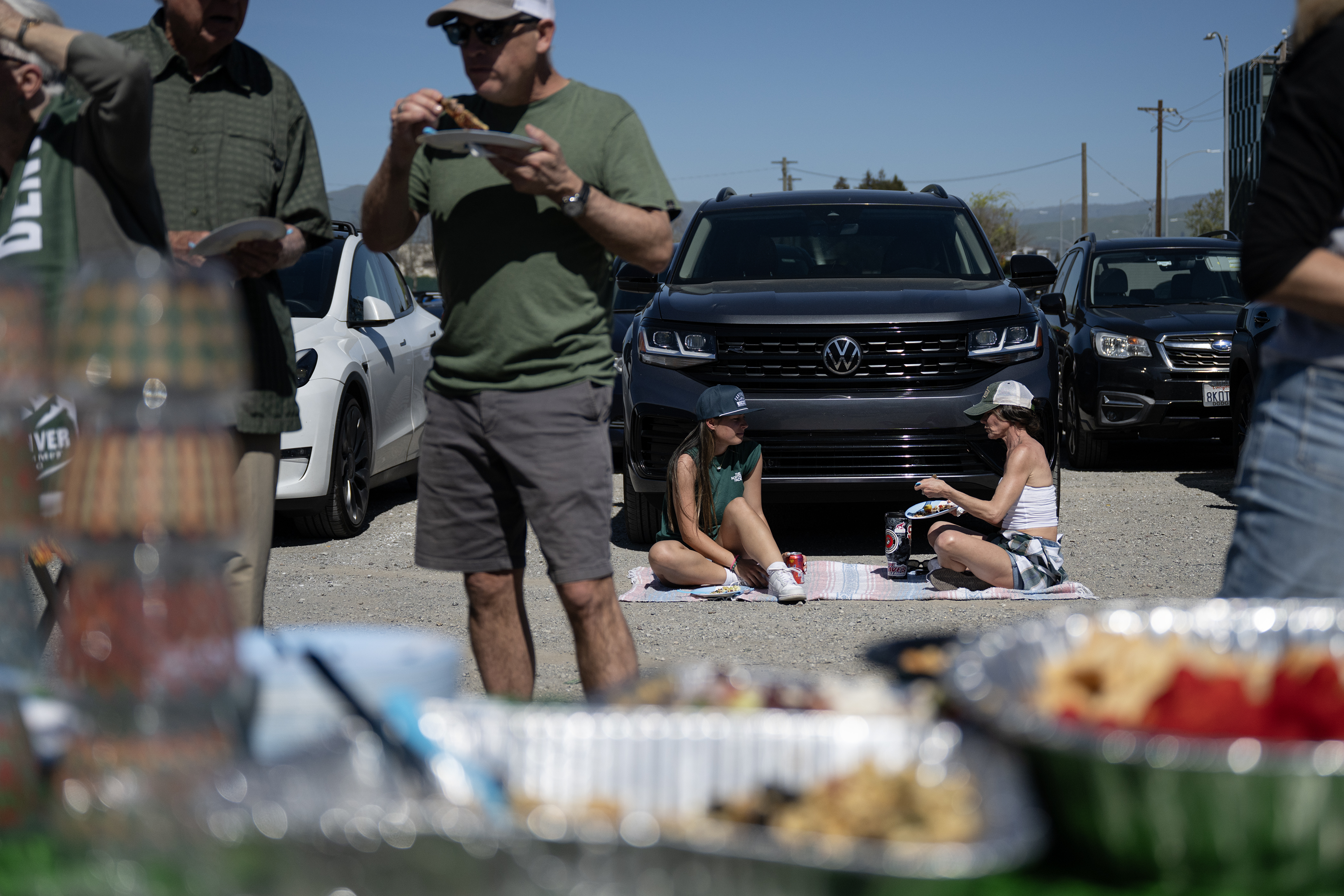 Mother and daughter Pam, right, and Molly Rattary, eat at...