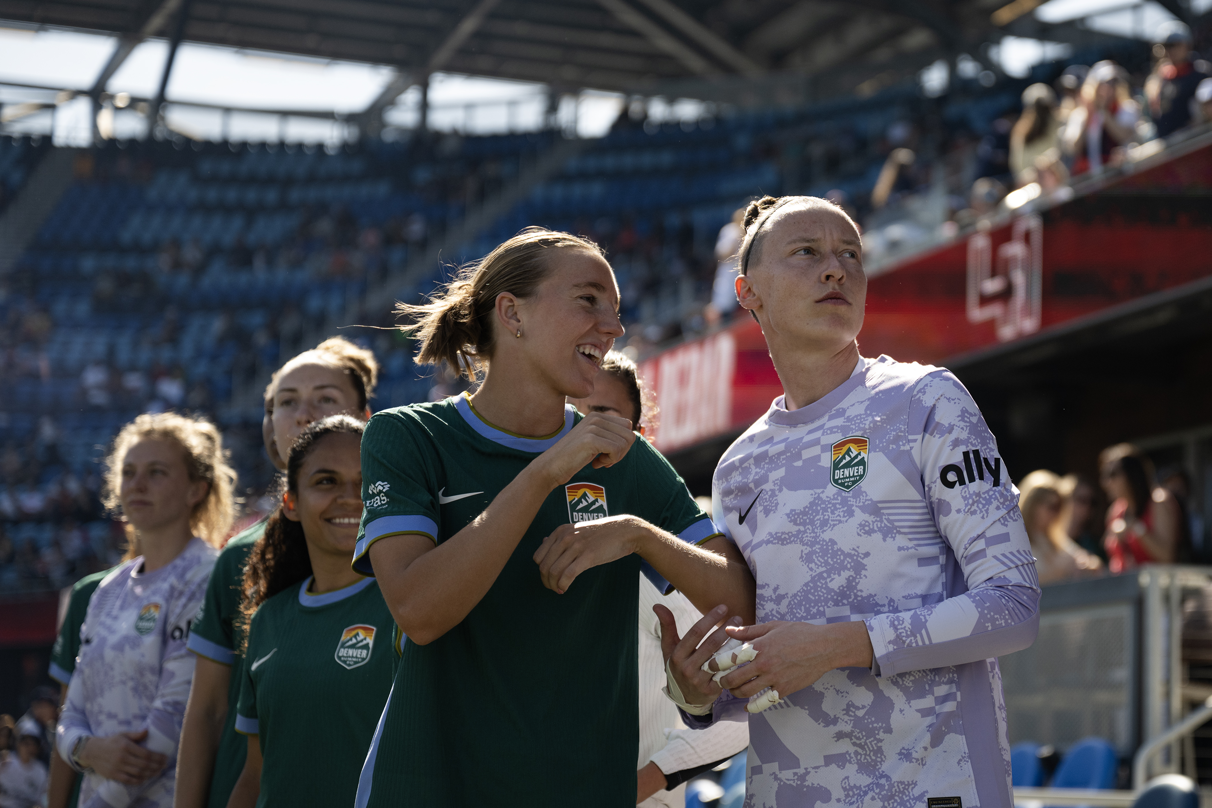 Meg Boade (34) and Pauline Peyraud-Magnin (21) of the Denver...