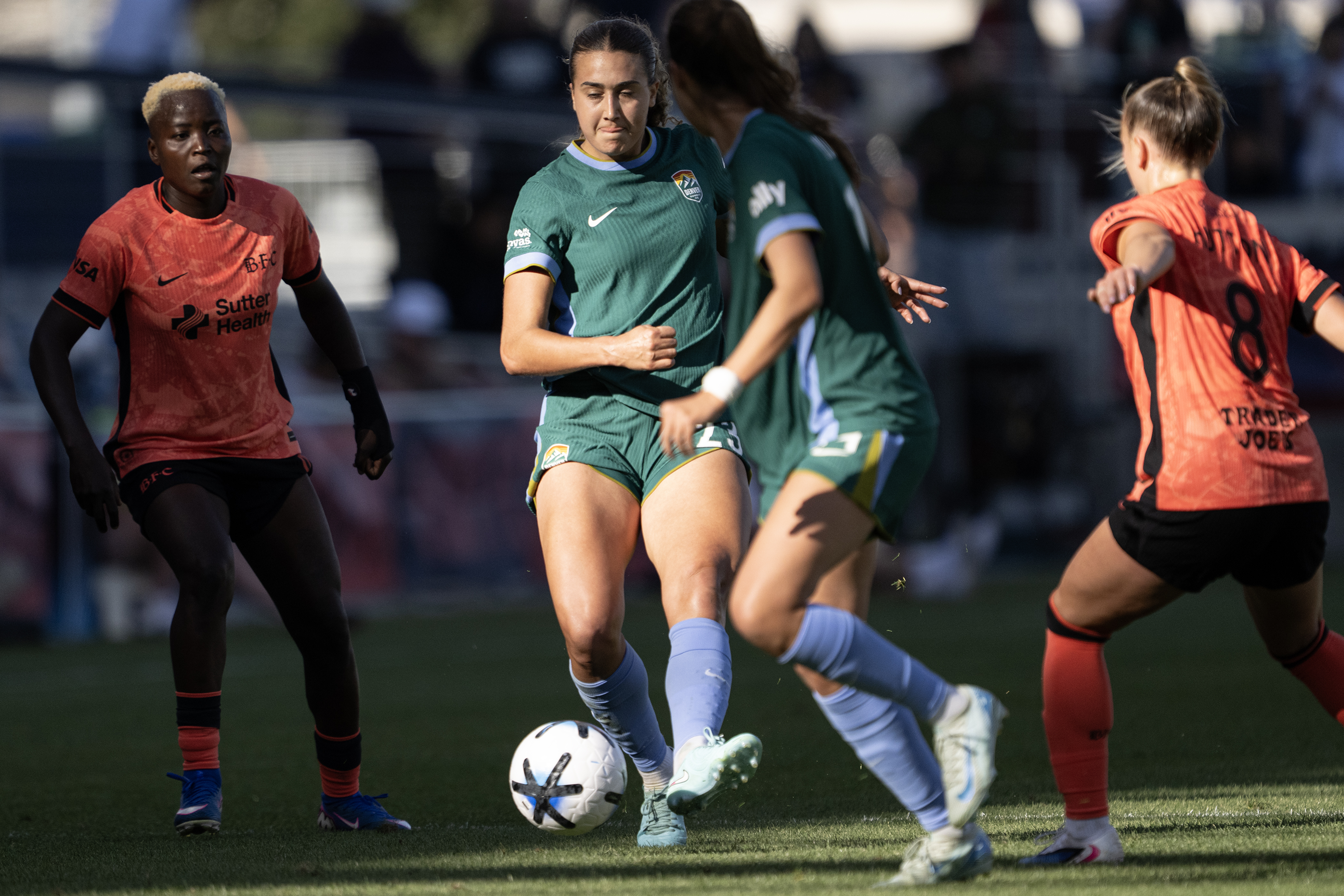 Eva Gaetino (23) of the Denver Summit FC passes during...