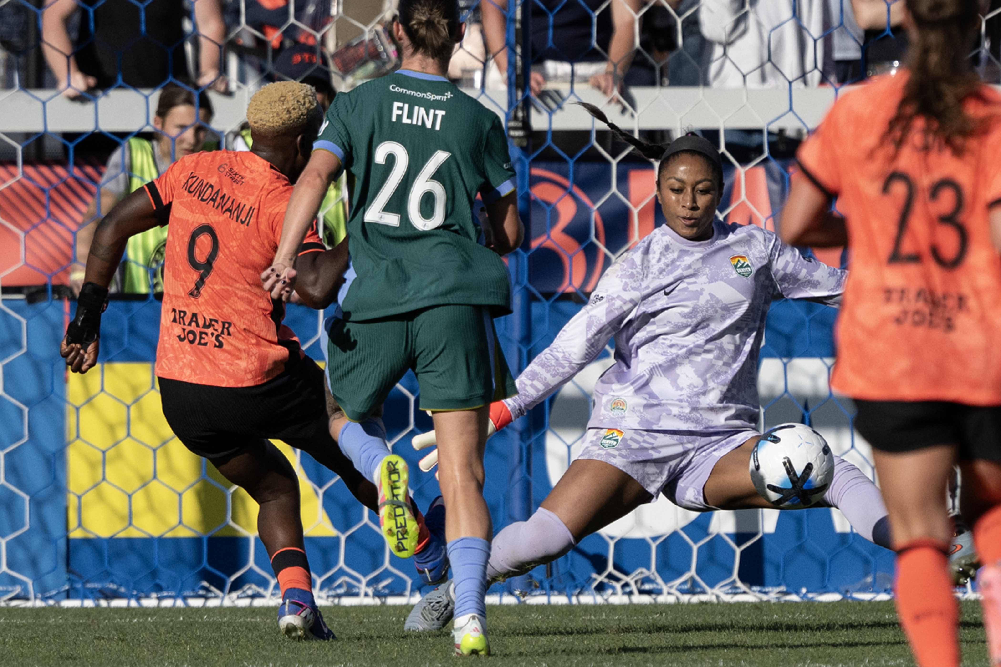 Abby Smith (1) of the Denver Summit FC saves a...