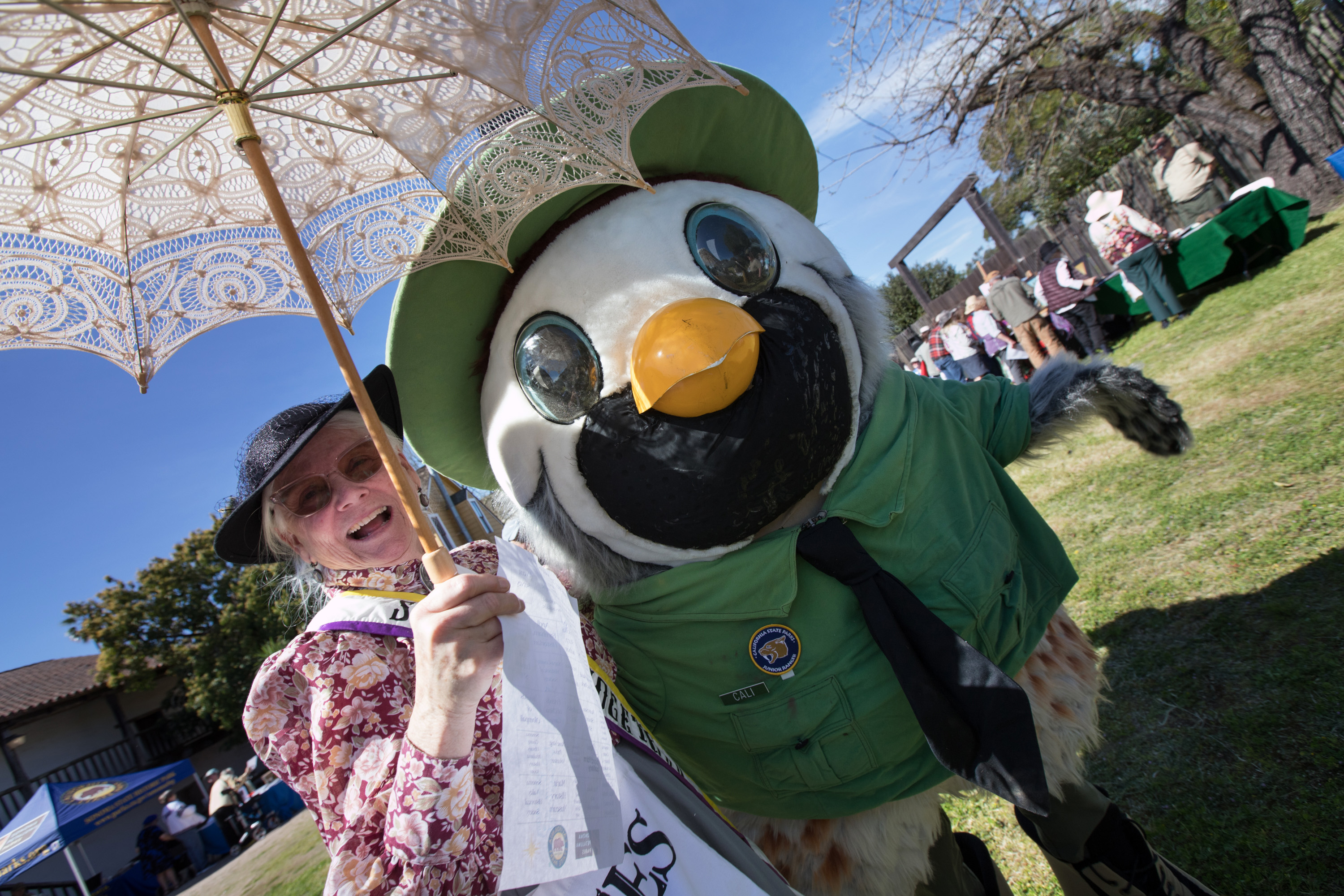 Agatha Haslam of Petaluma, dressed as a 1800's women's suffragist,...
