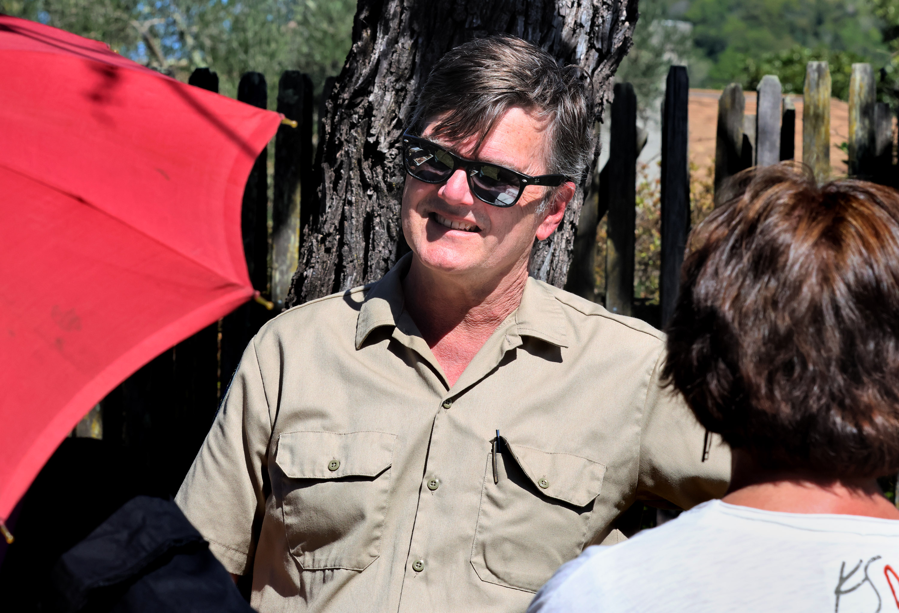 Ward Eldredge, California State Park's district curator, talks to guests...