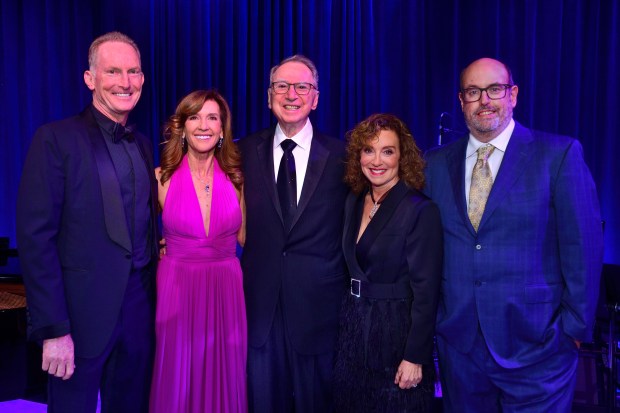 Hal Jacobs, event chairwoman Debby Jacobs, Irwin Jacobs, La Jolla Playhouse Managing Director Debby Buchholz and former Artistic Director Christopher Ashley attend the playhouse's annual gala March 29, 2025. (Vincent Andrunas)