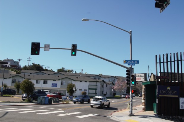The intersection of Voltaire Street and Catalina Boulevard in Point Loma is the eastern end of a stretch of Voltaire included in the city of San Diego's speed management plan for possible speed limit reduction. The western end of the segment is at Ebers Street in Ocean Beach. (Tyler Faurot)