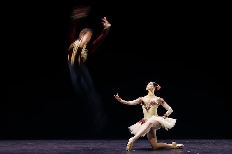 SYDNEY, AUSTRALIA - JULY 13: Principal dancers from San Francisco Ballet Julian MacKay and Misa Kuranaga perform during the World Stars of Ballet media call at Sydney Coliseum Theatre on July 13, 2022 in Sydney, Australia. (Photo by Don Arnold/WireImage)
