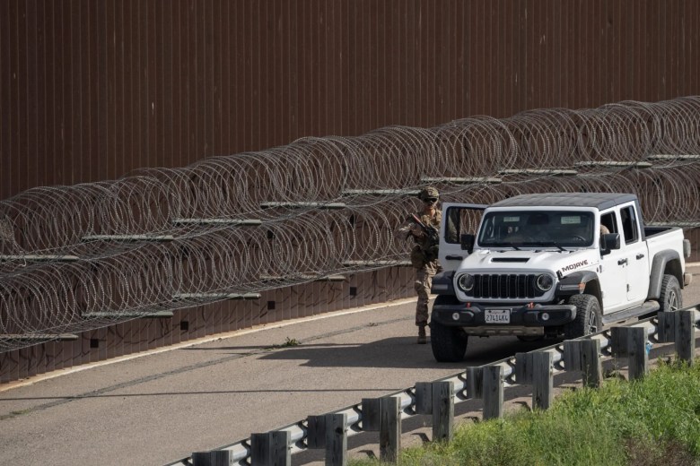 U.S. Marines patrol the no-man’s-land inside the primary and secondary fences between Mexico and the United States.