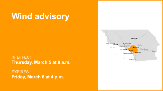 Wind advisory for the Orange County and Santa Ana Mountains area until early Friday evening – Orange County Register