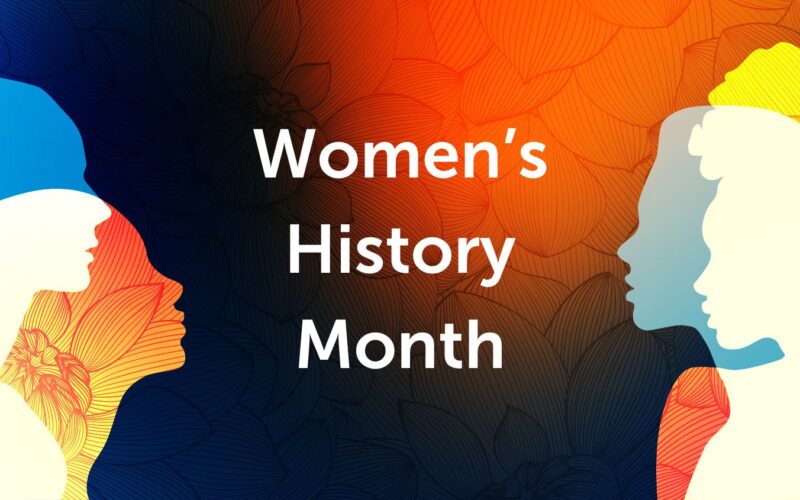 A graphic with silhouettes of people and the words "Women's History Month"