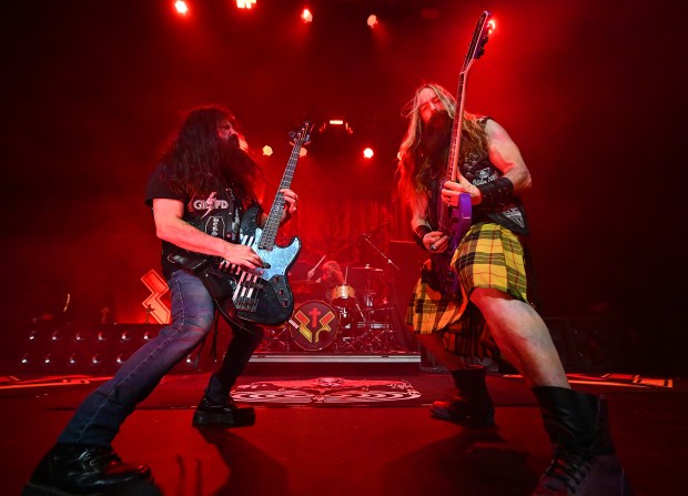 John DeServio (left) plays the bass with Zakk Wylde and Zakk Sabbath at the Warfield in San Francisco on March 14, 2026. (Chris Riley/Times-Herald)