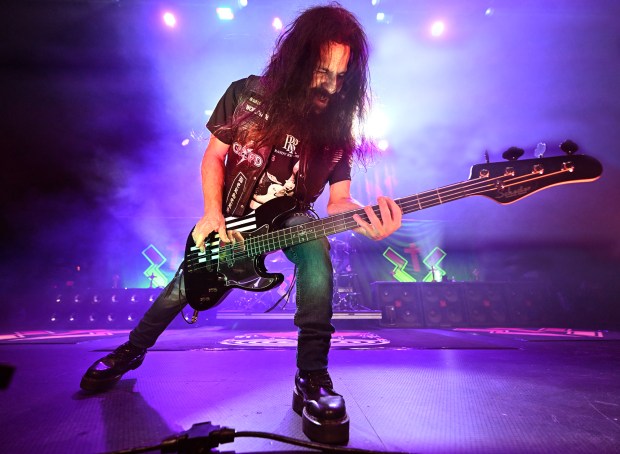 John DeServio plays the bass with Zakk Sabbath at the Warfield in San Francisco on March 14, 2026. (Chris Riley/Times-Herald)