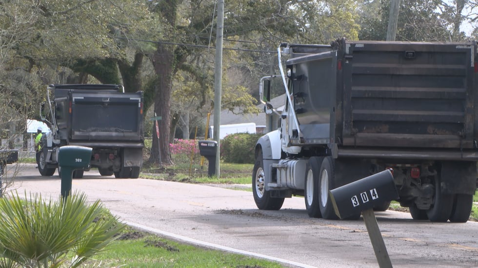 Construction crews working on a paving project on Klondyke Road. 