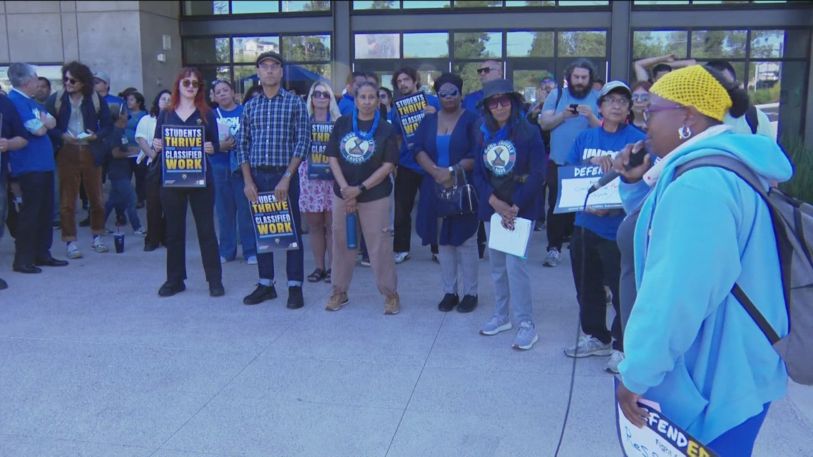 Protestors rally against layoffs potentially impacting hundreds of San Diego Unified employees