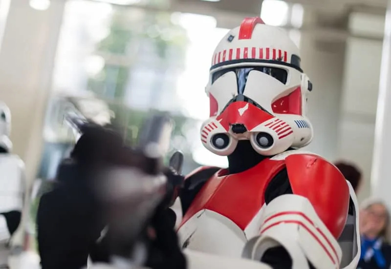 A cosplayer poses as an imperial Shock Trooper from Star Wars during the MCM Comic Con in Hanover, Germany. Fans of the cult sci-fi franchise are now flocking to a San Francisco shop dedicated to George Lucas films. Sebastian Gollnow / dpa