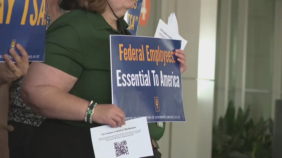 TSA workers rally at Sacramento airport as shutdown enters fifth week