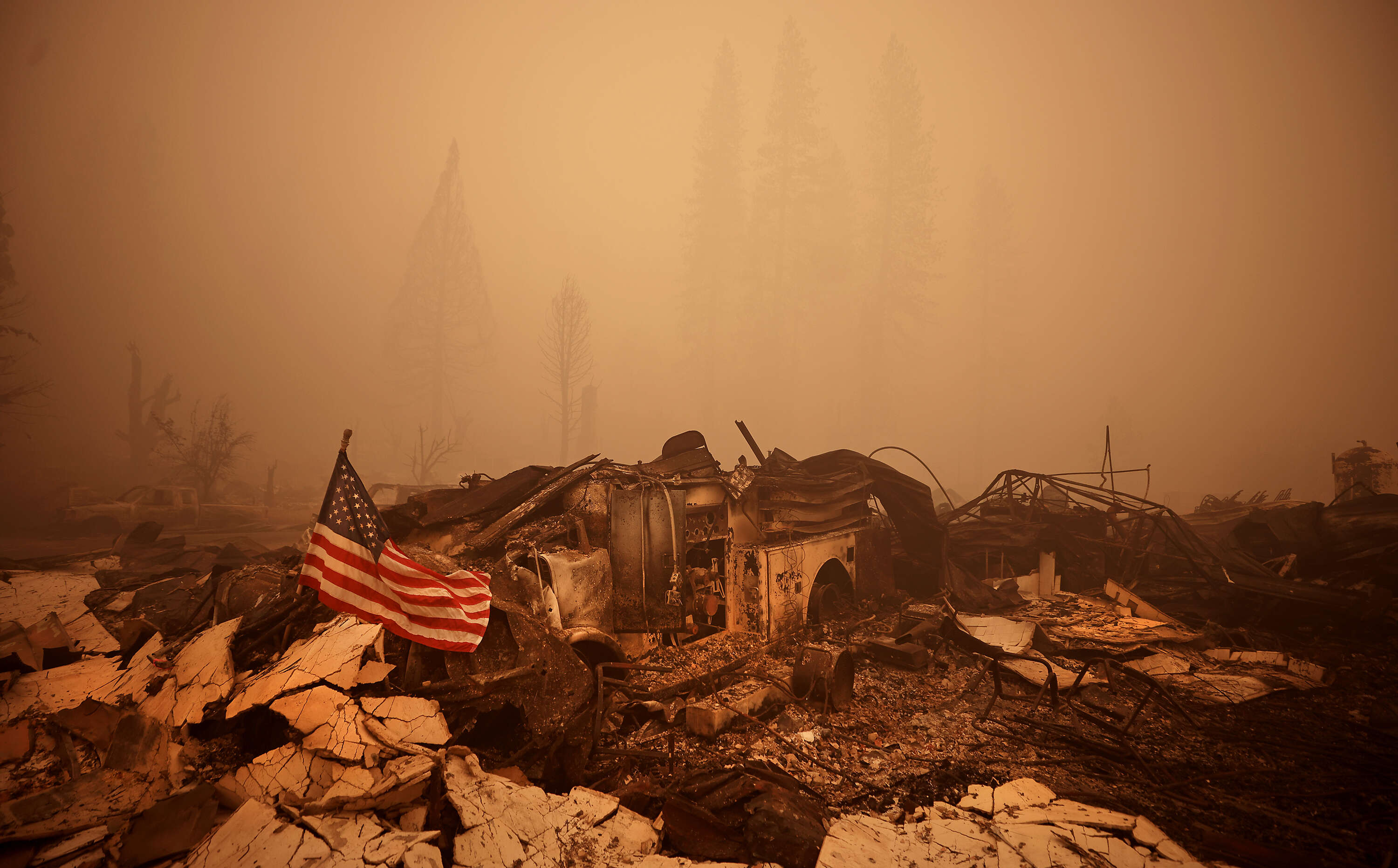 The skeleton of a fire engine is the only identifiable...