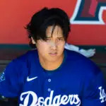 Feb 21, 2026; Tempe, Arizona, USA; Los Angeles Dodgers designated hitter Shohei Ohtani against the Los Angeles Angels during a spring training game at Tempe Diablo Stadium. Mandatory Credit: Mark J. Rebilas-Imagn Images