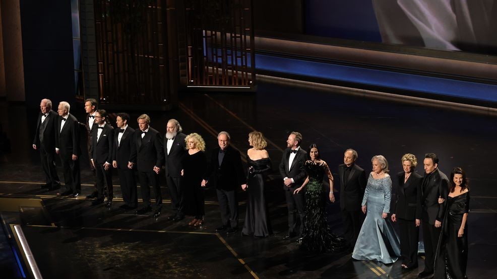 HOLLYWOOD, CALIFORNIA - MARCH 15: (L-R) Michael McKean, Christopher Guest, Jerry O'Connell, Wil Wheaton, Fred Savage, Cary Elwes, Mandy Patinkin, Carol Kane, Billy Crystal, Meg Ryan, Kiefer Sutherland, Demi Moore, Kevin Pollak, Kathy Bates, Annette Bening, John Cusack and Daphne Zuniga speak onstage during the 98th Oscars at Dolby Theatre on March 15, 2026 in Hollywood, California. (Photo by Kevin Winter/Getty Images)