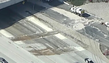 Overturned Truck Leaks Syrup onto Los Angeles Freeway, Causing Sticky Traffic Mess