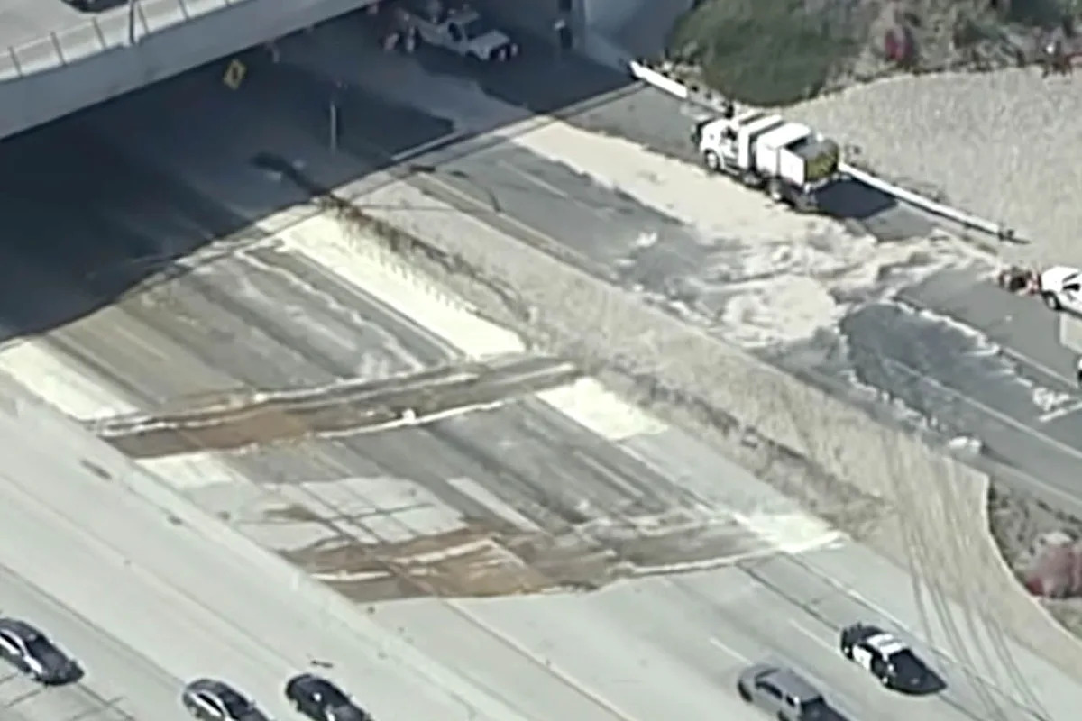 Overturned Truck Leaks Syrup onto Los Angeles Freeway, Causing Sticky Traffic Mess