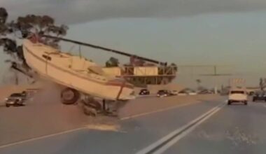 Runaway boat flies over lanes of 91 Freeway in Southern California