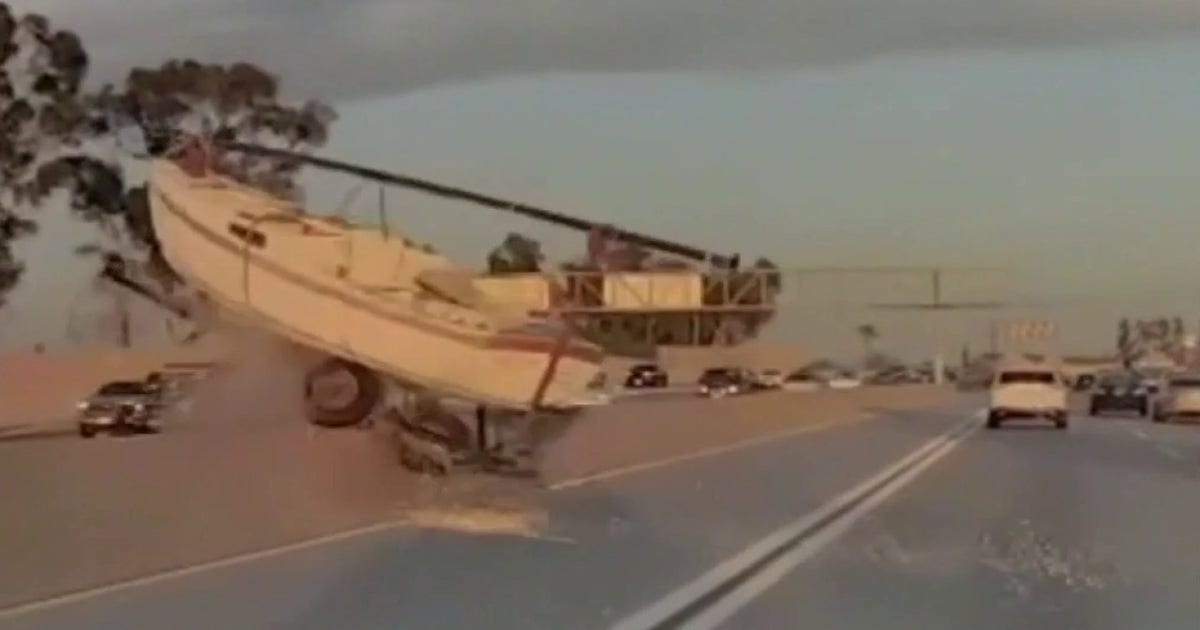 Runaway boat flies over lanes of 91 Freeway in Southern California