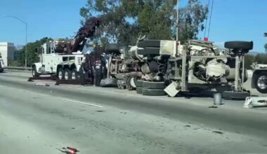 Cement truck overturns on 5 Freeway near Boyle Heights – NBC Los Angeles