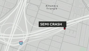 Jackknifed big-rig catches fire, blocks ramp at Business 80, Highway 50 in Sacramento
