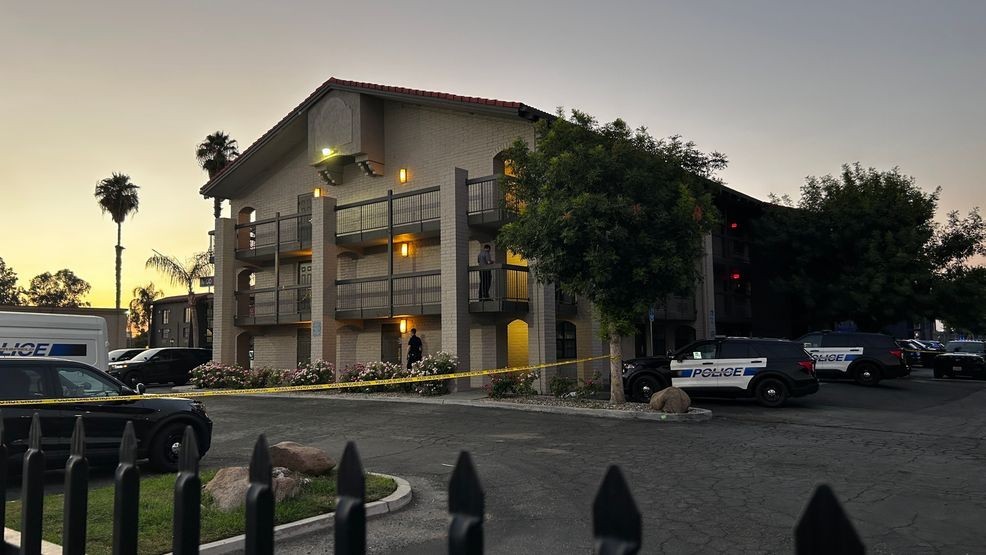 A death investigation is underway after a body was discovered inside the La Quinta Inn in central Bakersfield, according to the Bakersfield Police Department. This is a photo of the crime scene on August 2, 2025. PHOTO: KBAK/KBFX