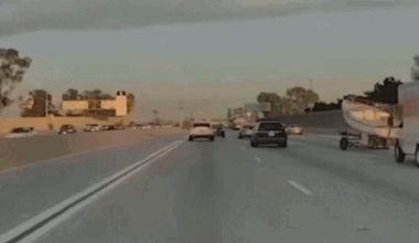 Boat goes across freeway