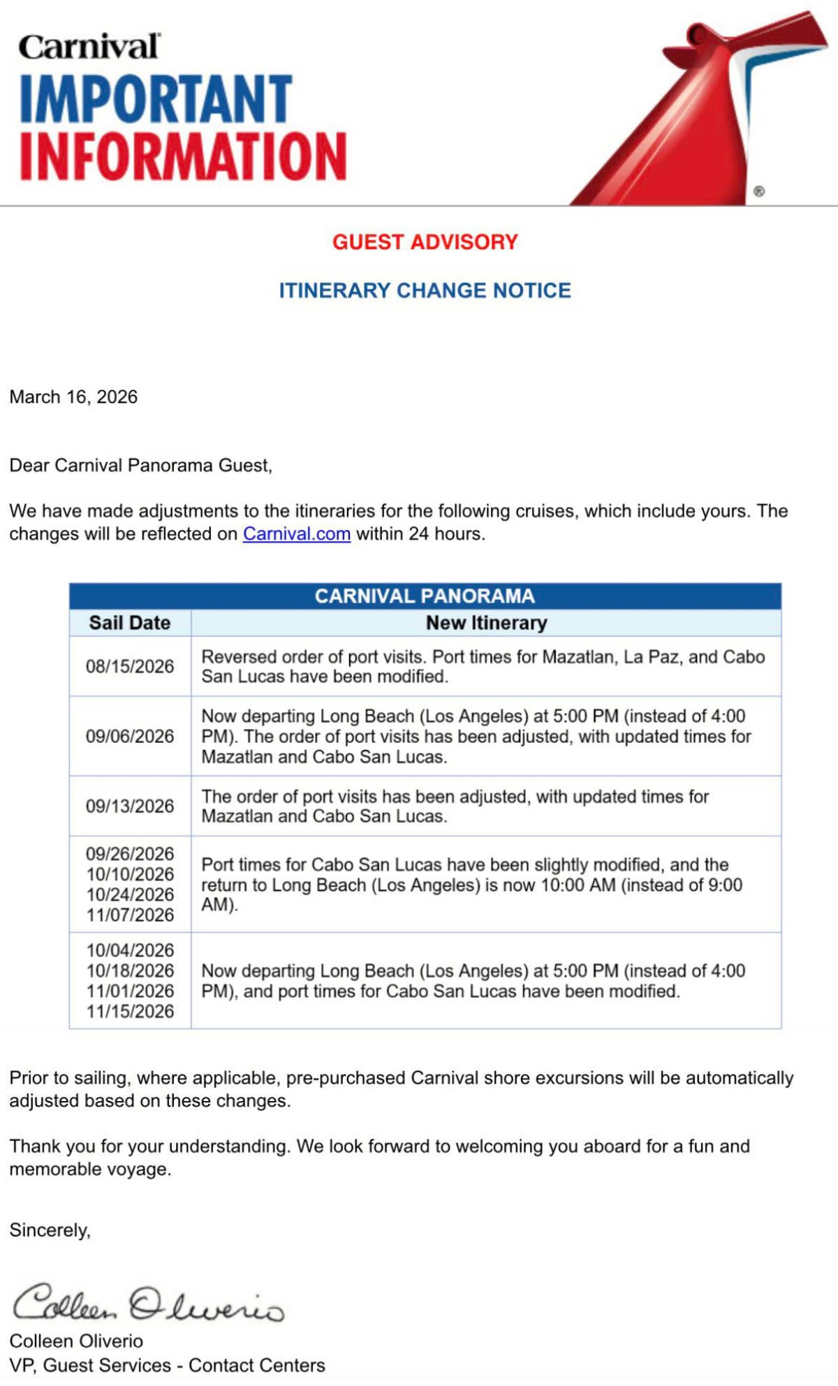 Carnival Panorama Letter