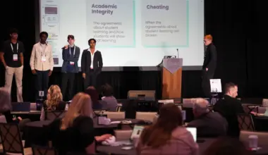 Students give a presentation on the ethics of AI at last year