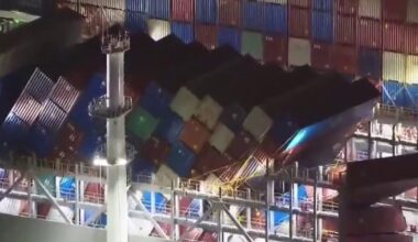 Cargo ship at Port of Long Beach under watch after containers damaged in rough seas
