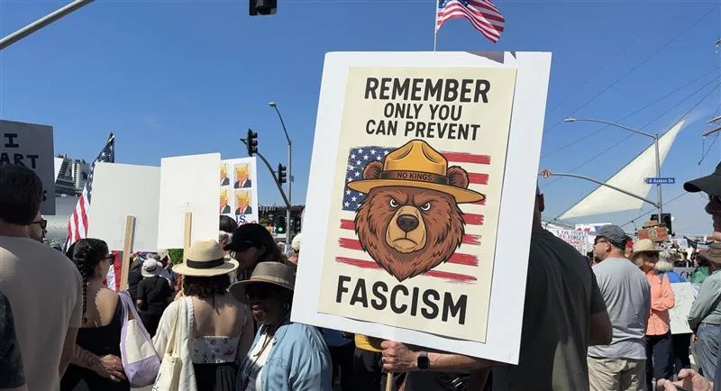 “No Kings” march taking place in downtown San Diego on March 28, 2026. (SkyFox/KUSI in the SKy)