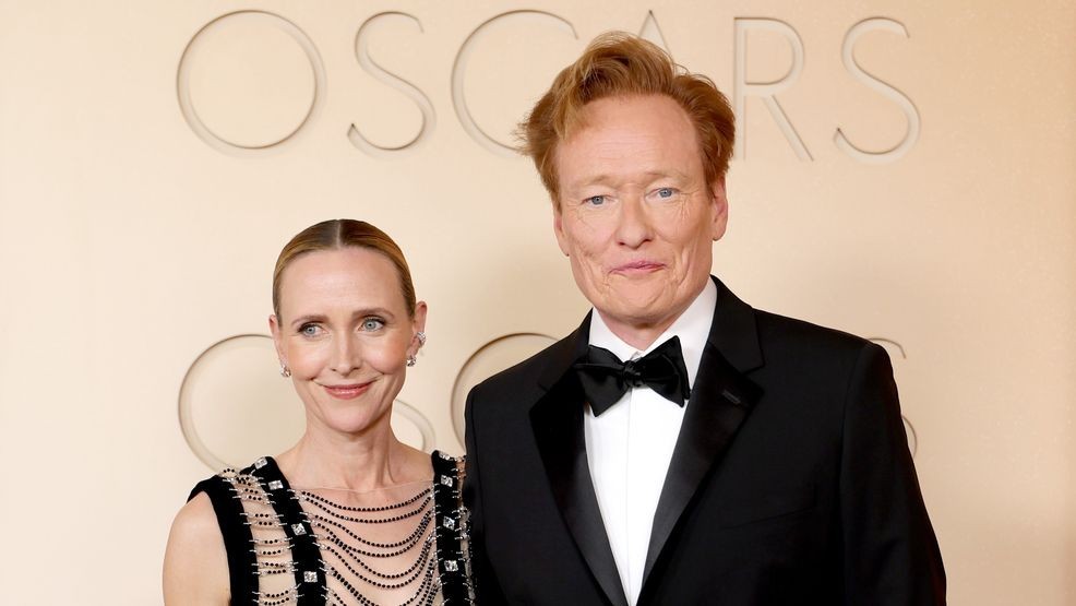HOLLYWOOD, CALIFORNIA - MARCH 15: (L-R) Liza Powel O'Brien and Conan O'Brien attend the 98th Oscars at Dolby Theatre on March 15, 2026 in Hollywood, California. (Photo by Mike Coppola/Getty Images)