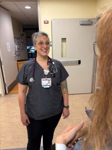 Lebsack works at the Family Care Center as a postpartum and transition nurse, where she helps care for sick babies and transition them to the Neonatal Intensive Care Unit (NICU) or back onto the nursing floor.