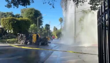 Water erupts from sheared hydrant after crash in Encino – NBC Los Angeles