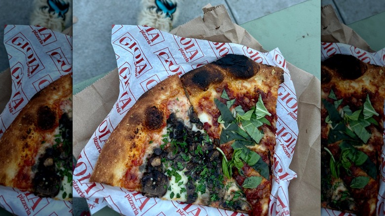 Two pizza slices on paper