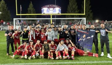 Sanger takes a photo after defeating Clovis 2-0 for the Central Section Division I title on Thursday, Feb. 26, 2026.