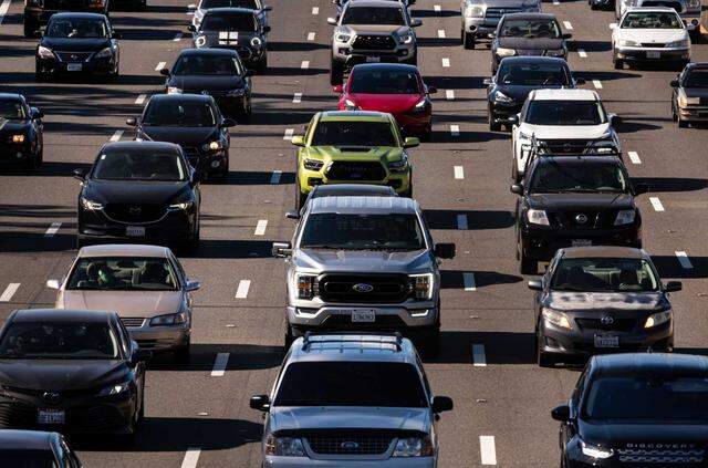 Traffic moves southbound on Highway 99 away from Highway 50 in 2022.