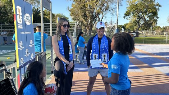 Jenny Taft and Danielle Slaton answer questions from Boys and Girls Club of America Long Beach youth at the FOX “100 Days to FIFA World Cup 2026™” Soccer Forward Fest in Long Beach, California on March 3, 2026