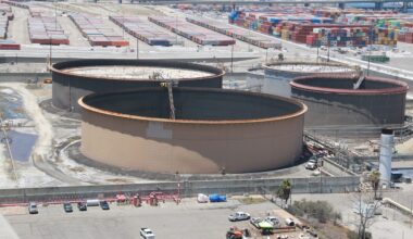 Oil storage tanks at the Port of Long Beach.