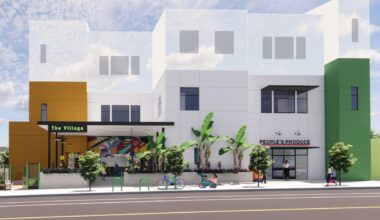 A rendering of The Village, a $10 million project that will integrate the Mt. Hope Community Garden and include a fresh‑food marketplace, prepared‑food vendor stalls, a commercial kitchen, and a community gathering space. (Credit: MW Steele Group)