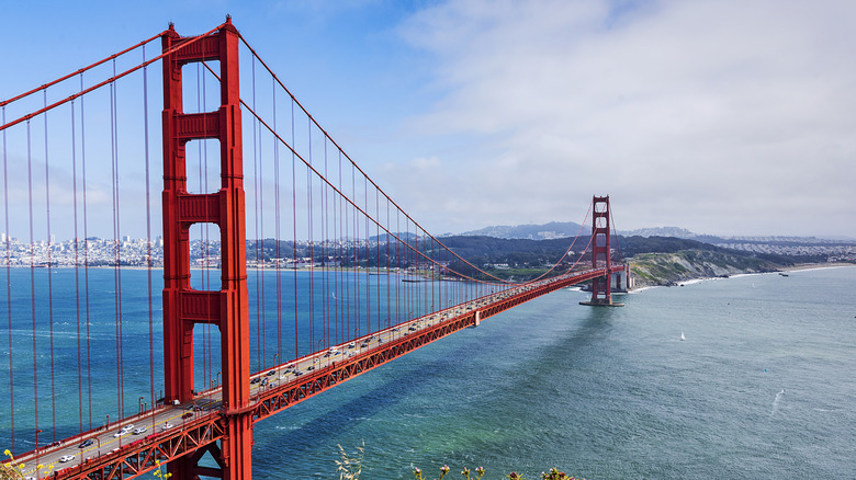 The Golden Gate Bridge stretches across the water in San Francisco