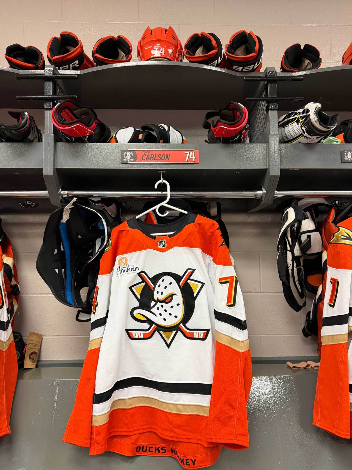 John Carlson Anaheim Ducks jersey stall