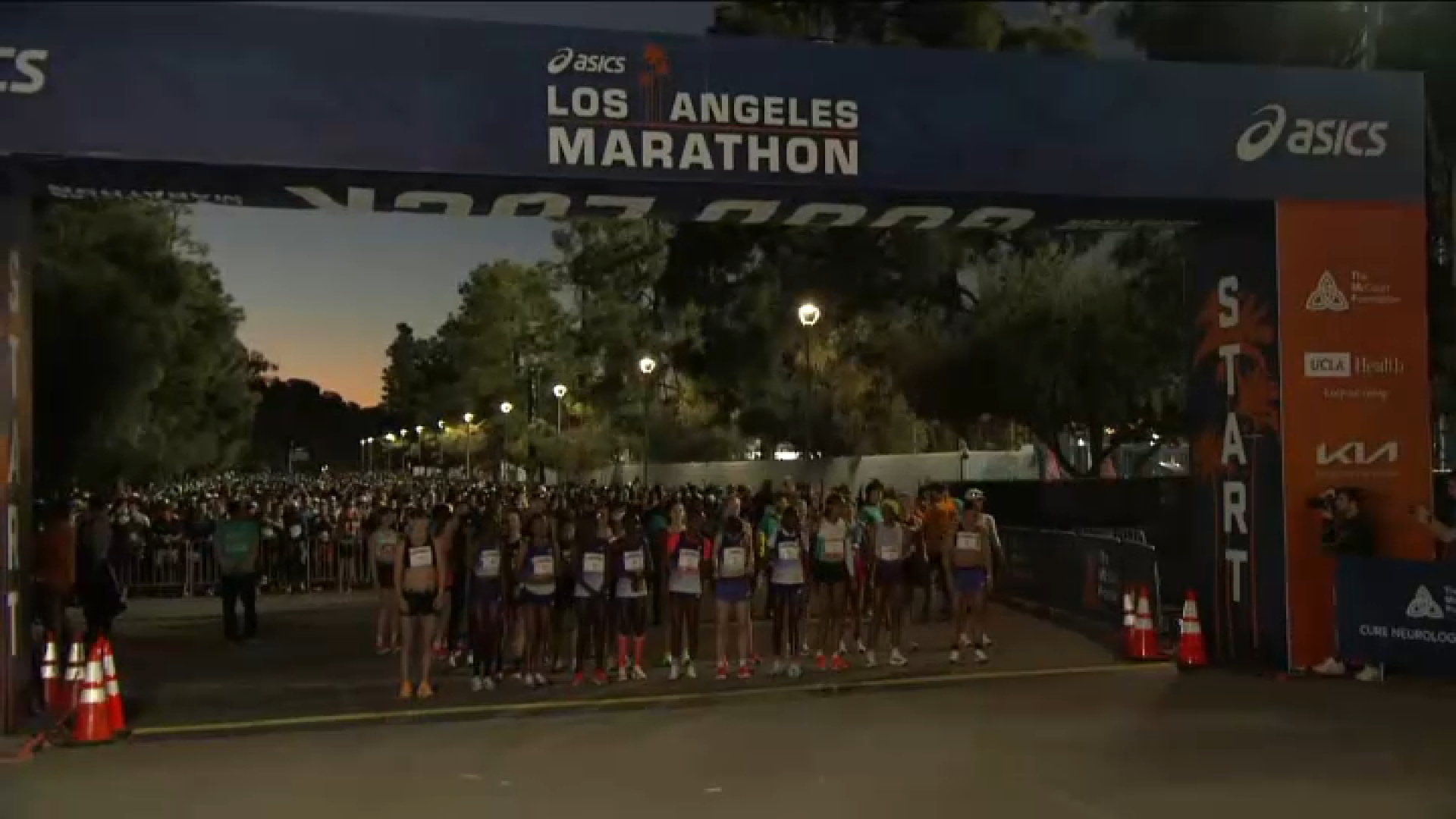 Athletes from the women’s race wait to begin.